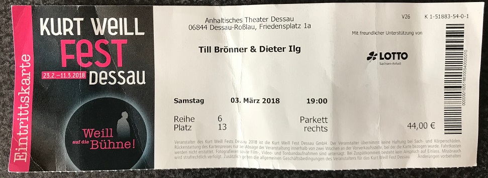 Till Brönner und Dieter Ilg zum Kurt Weill Fest in Dessau 2018 - Ticket