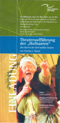 Einladung zur Premiere "Das Gurren der fünf weißen Tauben" am 16.05.2007 - Theatrale Halle